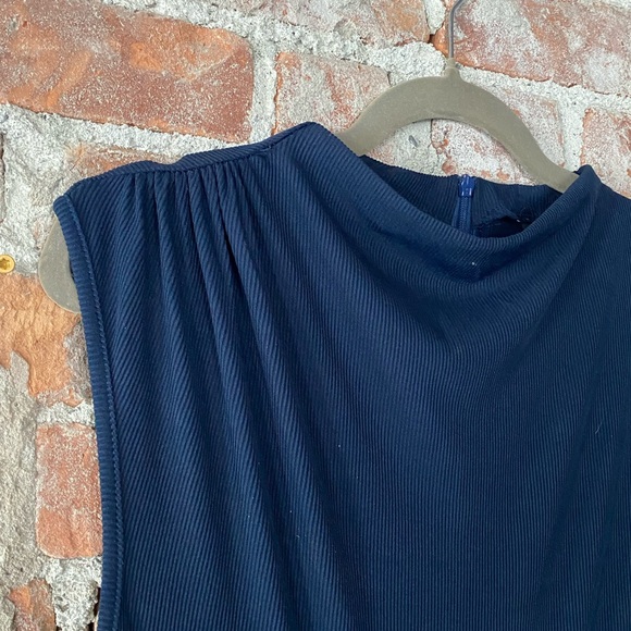 NWT PRETTYGARDEN Elegant Navy Sleeveless Long Jumpsuit, Ribbed Knit, Mock Neck - Picture 5 of 15